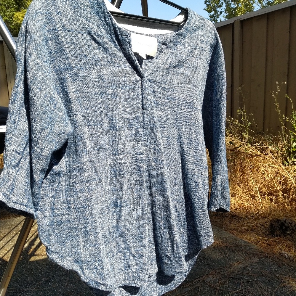 Brochu Walker | Linen Split Neck 3/4 Sleeve Top